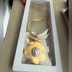 Vintage Gold-Tone Medallion Pendant Necklace with Coin Accent